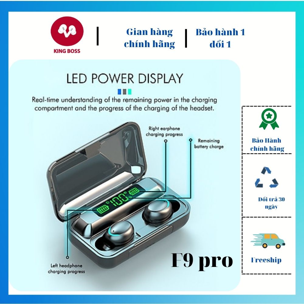 Tai nghe Bluetooth F9 bản V5.1 nhét tai không dây cảm ứng chống nước, chống ồn tích hợp sạc dự phòng 2500mAh