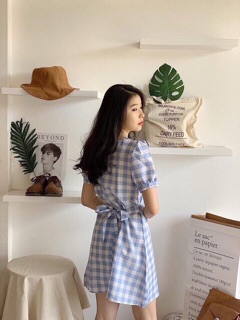🍀☘️Blue caro dress (Ảnh Thật)
