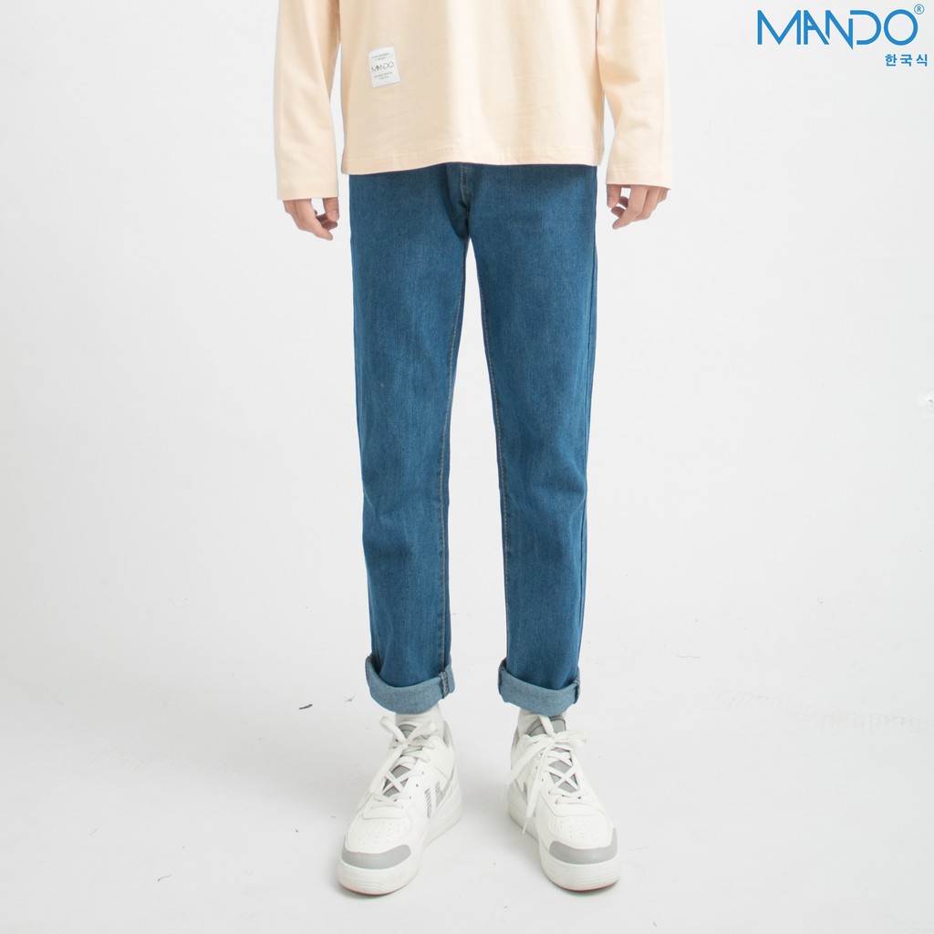 Quần Jean Nam MANDO Ống Rộng Kiểu Dáng Basic Unisex Thời Trang Hàn Quốc Chất Bò Xanh Nhạt Xanh Đậm QJN057 | BigBuy360 - bigbuy360.vn