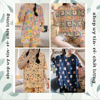 Đồ bộ nữ pijama mặc nhà bộ ngủ họa tiết dễ thương tay cộc quần đùi chất liệu cotton mát mẻ freesize dưới 58kg
