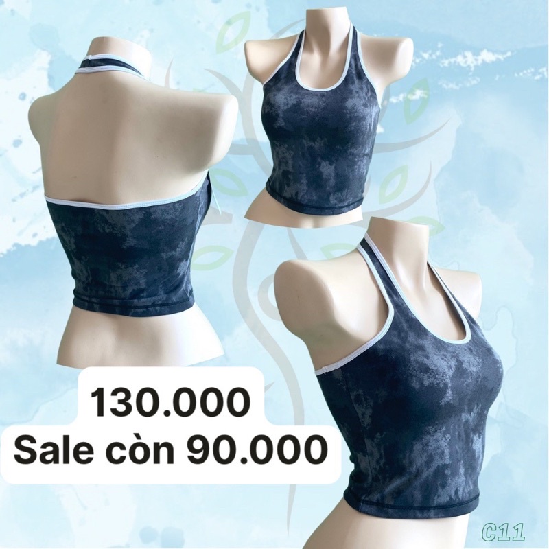 ÁO BRA CỔ YẾM TẬP GYM YOGA VIỀN TRẮNG MÀU LOANG CÁ TÍNH