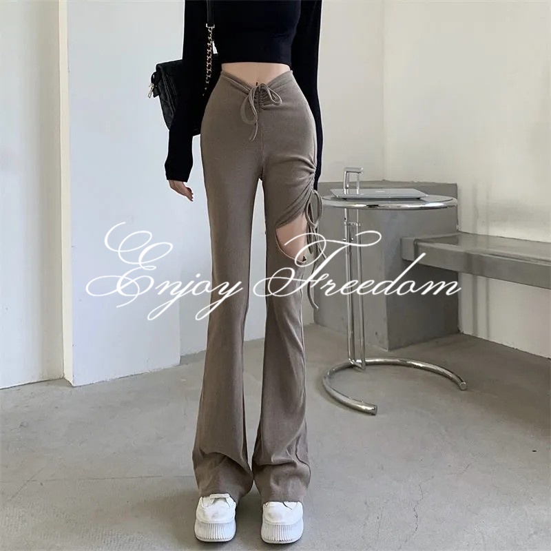 Enjoy Freedom Quần Dài Ống Loe Lưng Cao Phối Ren Rỗng Thiết Kế Cảm Giác Thời Trang Mới 2022 Cho Nữ