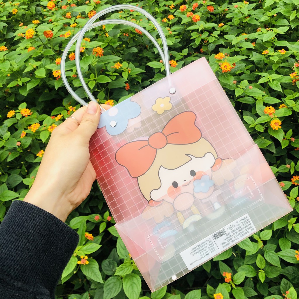 Túi plastic đã năng đựng đồ dùng, đồ trang điểm tiện lợi dễ thương màu hồng