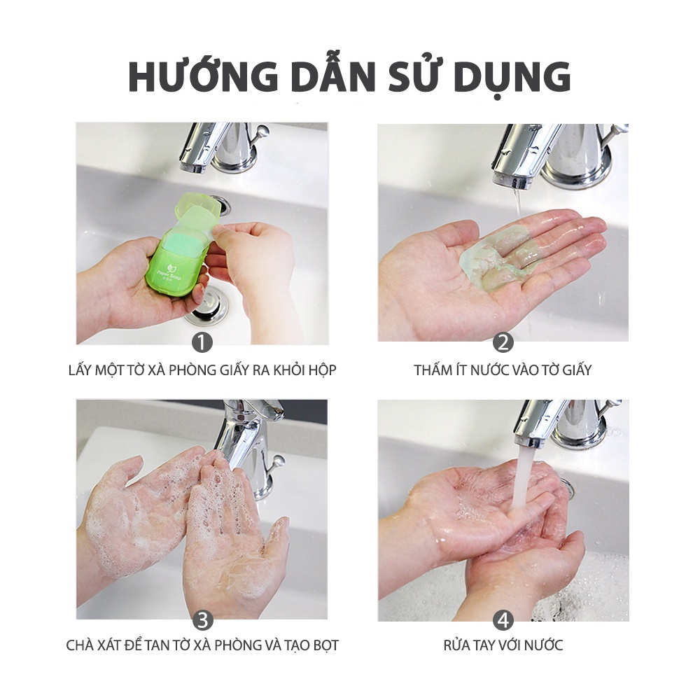 Hộp 50 Miếng Xà Phòng Giấy Khô Paper Soap Nhật Bản - Xà Bông Rửa Tay Bỏ Túi Dùng Một Lần