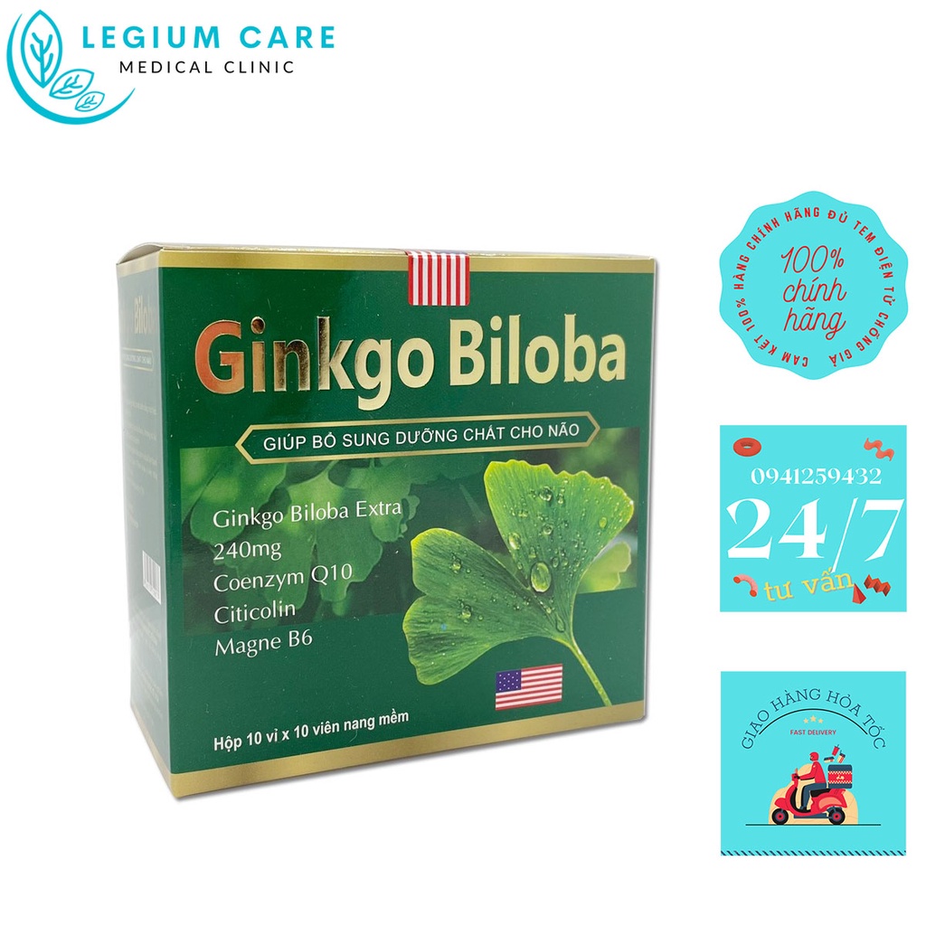 HOẠT HUYẾT DƯỠNG NÃO GINKGO BILOBA 240MG - GIÚP BỔ SUNG DƯỠNG CHẤT CHO NÃO - TĂNG CƯỜNG TUẦN HOÀN MÁU NÃO - HỘP 100 VIÊN