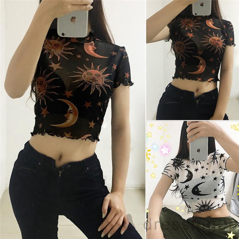 Áo croptop tay ngắn xuyên thấu thời trang mới cho nữ