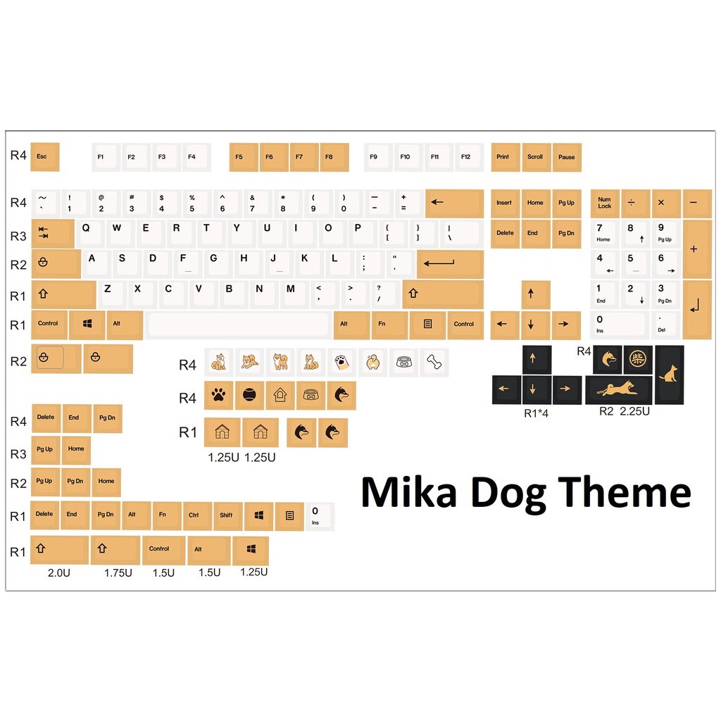 Bộ keycap PBT Mika Dog Theme, Soy Milk in Dye-sub nút bàn phím cơ - cherry profile - phù hợp các layout bàn phím cơ bản