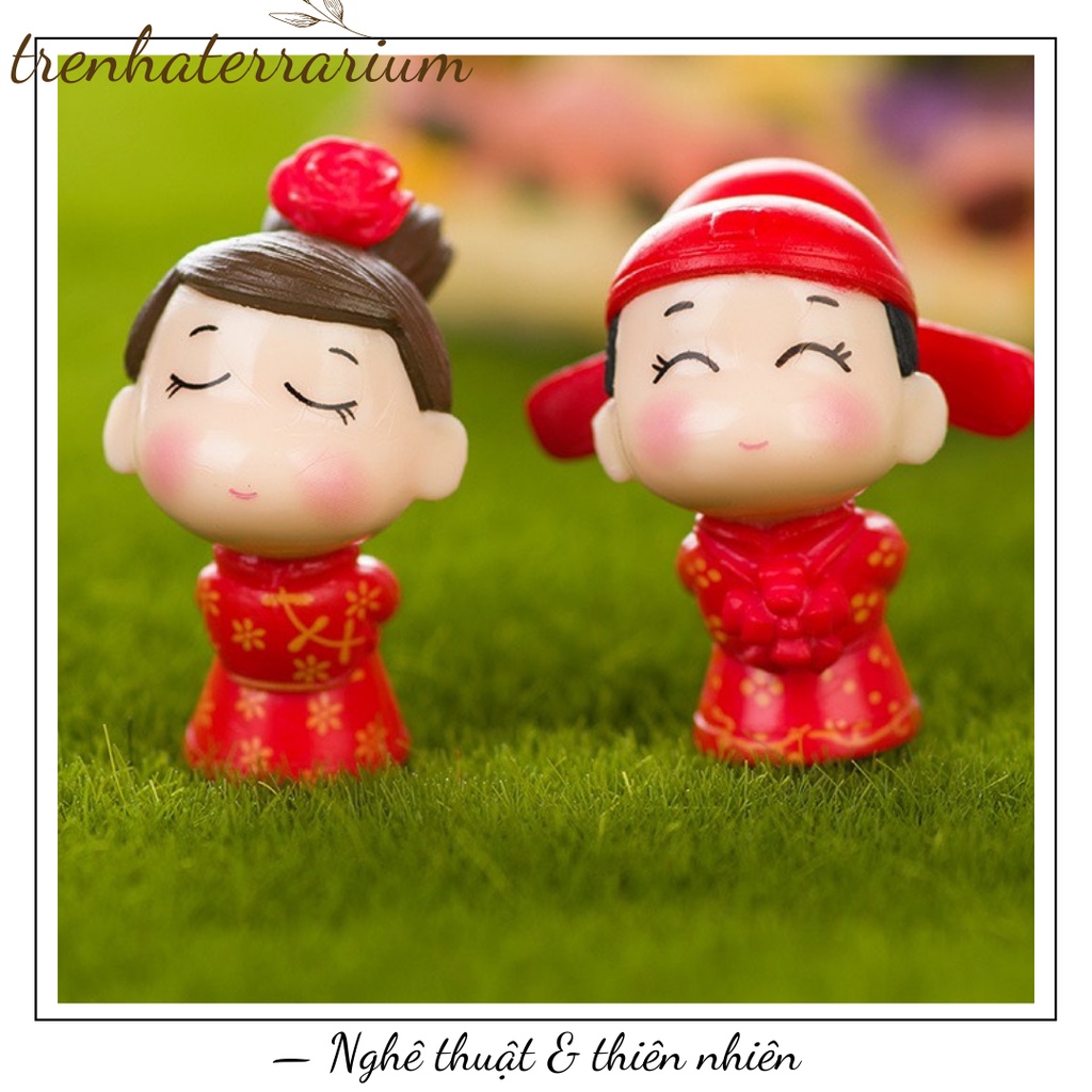 Tiểu cảnh Đôi Tân Lan trang trí sen đá, xương rồng, terrarium, charm slime, cây cảnh mini, cây để bàn, đồ trang trí