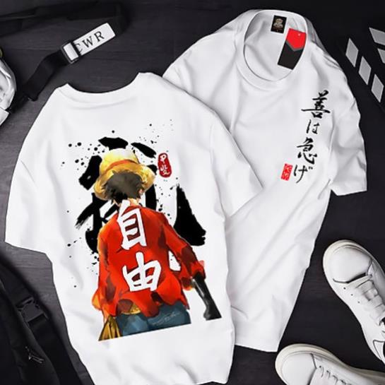 Áo thun nam nữ One Piece Luffy Mũ Rơm ATT-013, Áo thun Anime Manga One Piece Monkey D. Luffy Unisex Nam Nữ