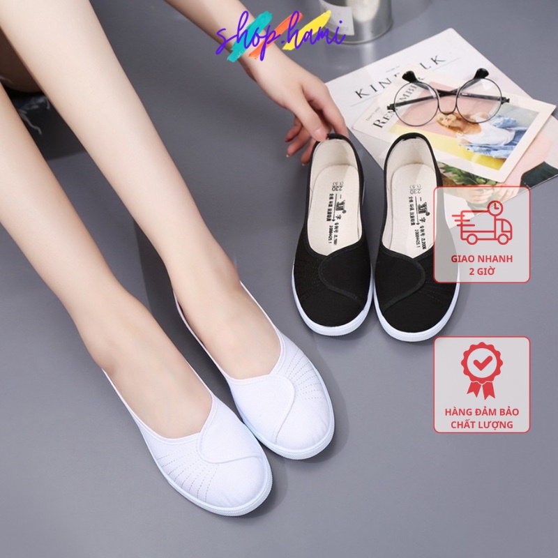 Giày Búp Bê Vải Nữ Đẹp 2021 Siêu Xinh Đế Bằng Mũi Tròn Mềm Mại Với Màu : Đen - Trắng Đủ size 35 -40 SHOP HAMI G34