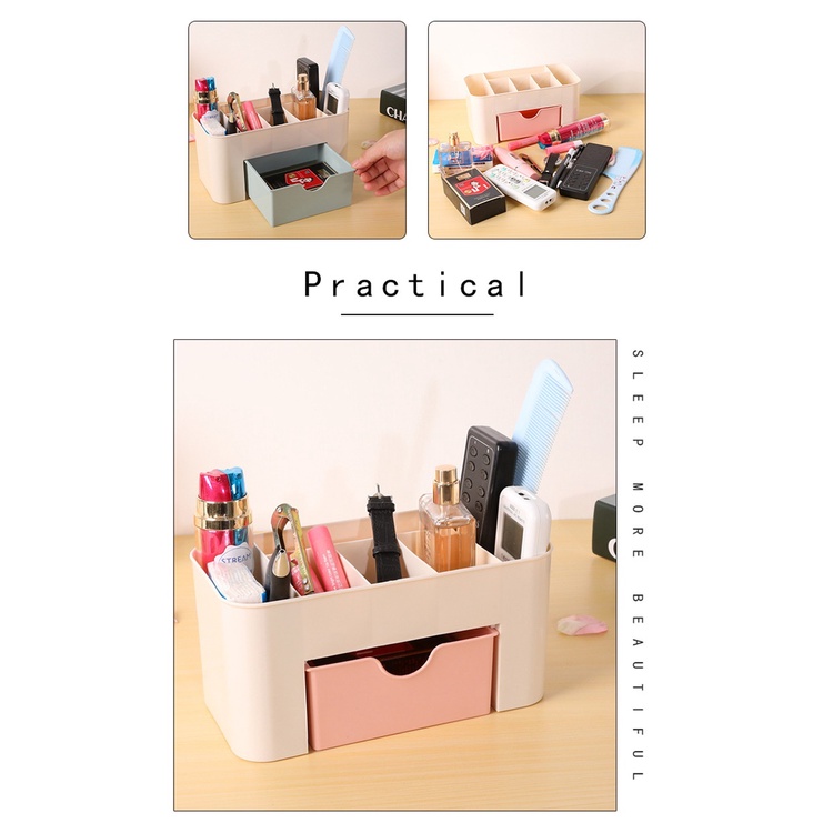 Hộp Đựng Mỹ Phẩm Có Ngăn Kéo Khay Để Son , Nước Hoa , Chì Kẻ Mắt Mày , Tẩy Trang Làm Bằng Nhựa 6 Ngăn