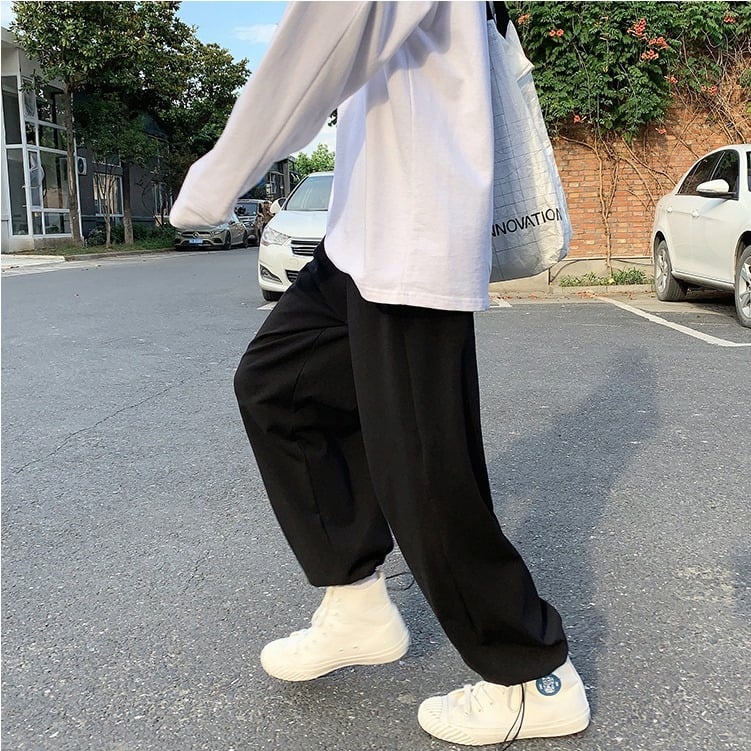 Quần ống rộng bo gấu unisex V12 dáng thể thao , ông suông , quần jogger nỉ da cá bigsize mùa thu đông basic dễ phối đồi