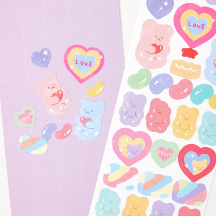 Set 2 Tấm Sticker ARTBOX Hàn Quốc Hologram Hình Gấu Bear Và Kẹo Jelly Bean