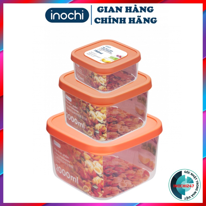 Set 3 Hộp Đựng Thực Phẩm Nhựa INOCHI Hình Vuông, Bảo Quản Thức Ăn An Toàn Trong Lò Vi Sóng