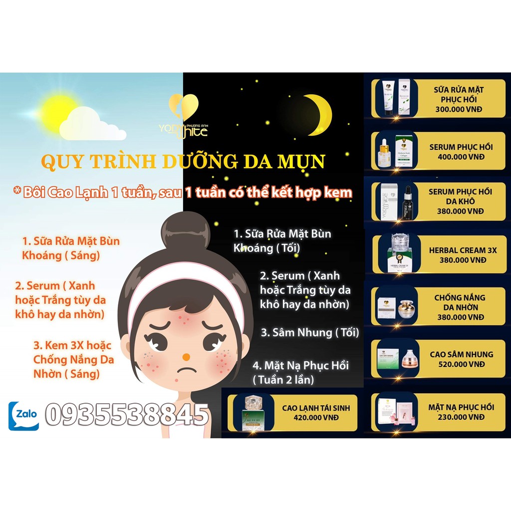 Bộ kem dưỡng da trắng hồng + Cao Lạnh Tái Sinh phù hợp mọi loại da Yody White Phương Anh