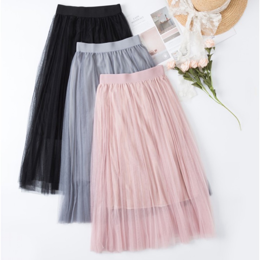 Chân Váy Lưới xếp ly xòe dài TuTu 3 Lớp  - Chân Váy Công Chúa màn tuyn dập ly xòe dài babydoll