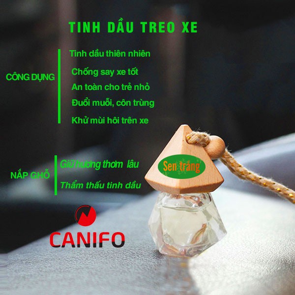 Tinh dầu sen trắng treo xe Canifo có kiểm định chất lượng - Tinh dầu treo ô tô khử mùi, treo thơm phòng, treo tủ quần áo