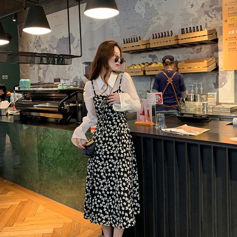 Đầm IELGY hai dây vải chiffon ôm dáng vừa vặn họa tiết hoa thiết kế xẻ tà phong cách Pháp thời trang