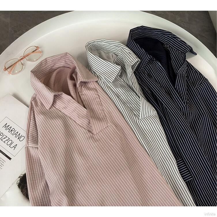 FREESHIP ĐƠN 99K_ Áo kiểu dáng rộng cổ tim tay lửng phối họa tiết kẻ sọc cho nữ | BigBuy360 - bigbuy360.vn