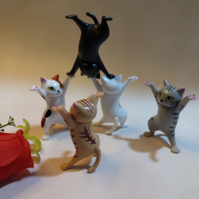 Set 5 Mô Hình Mèo Hoạt Hình Nhảy Múa - trang trí bàn làm việc - T0194
