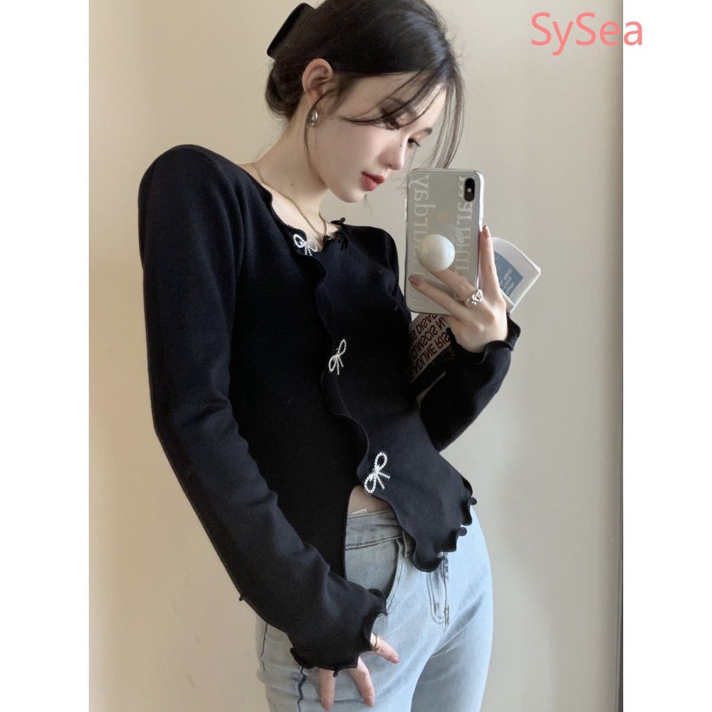 Áo Khoác Cardigan Dệt Kim Đính Nơ Xinh Xắn Cho Nữ