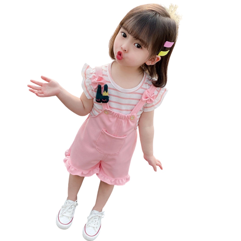 Set yếm cổ rộng phối áo thun cho bé gái HINATA BF40