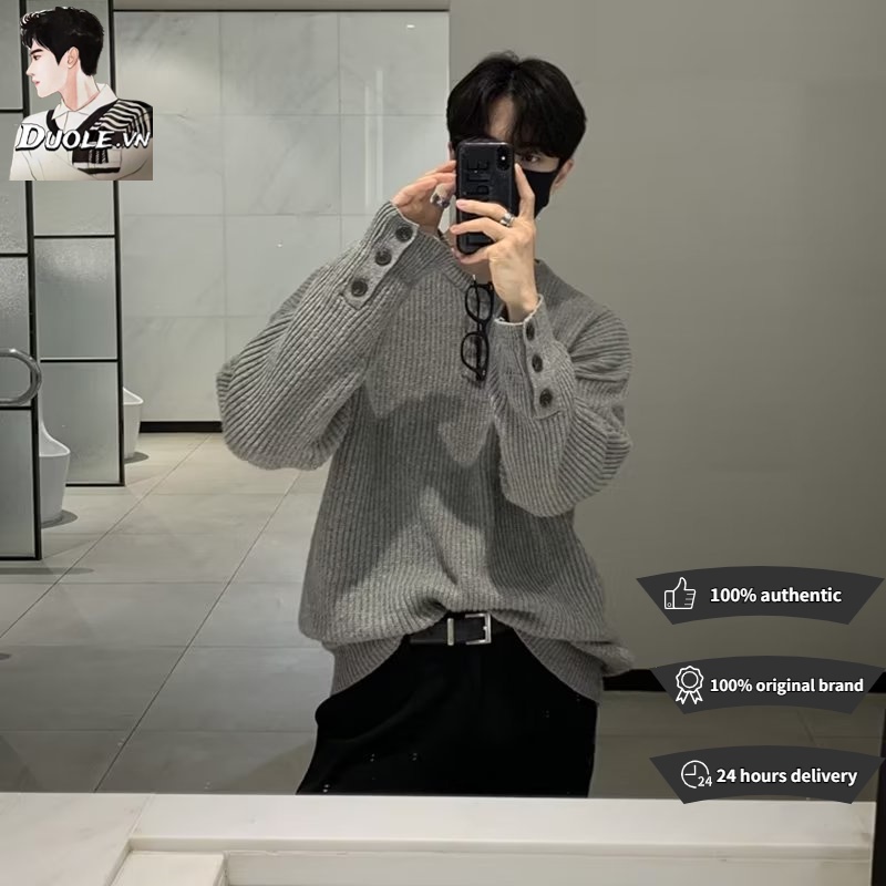 【m-3xl】sweater nam Hàn Quốc from rộng simple unisex áo dài tay áo dài tay vòng cổ chất lượng cao bông hàng trăm hai màu bất thường cảm giác thiết kế