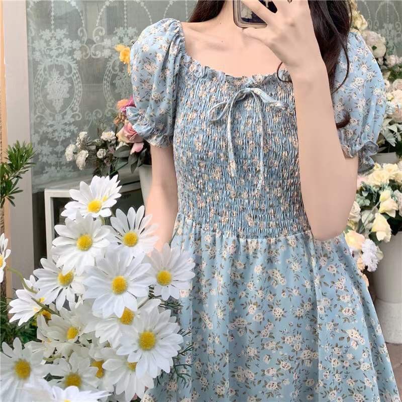 Váy hoa chun ngực, Váy vintage hoa nhí mỏng nhẹ, mềm mịn VH223