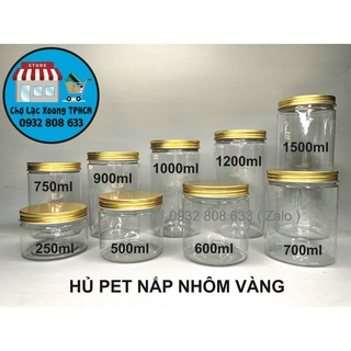 Hủ Nhựa Pet Nắp Nhôm Vàng Cao Cấp Đủ Size