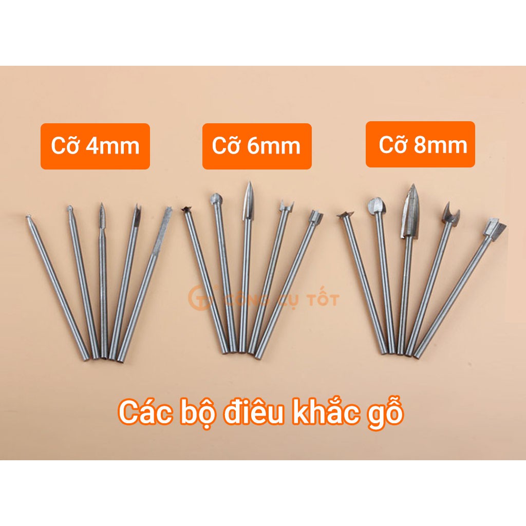 Bộ 5 mũi điêu khắc gỗ trục 3mm