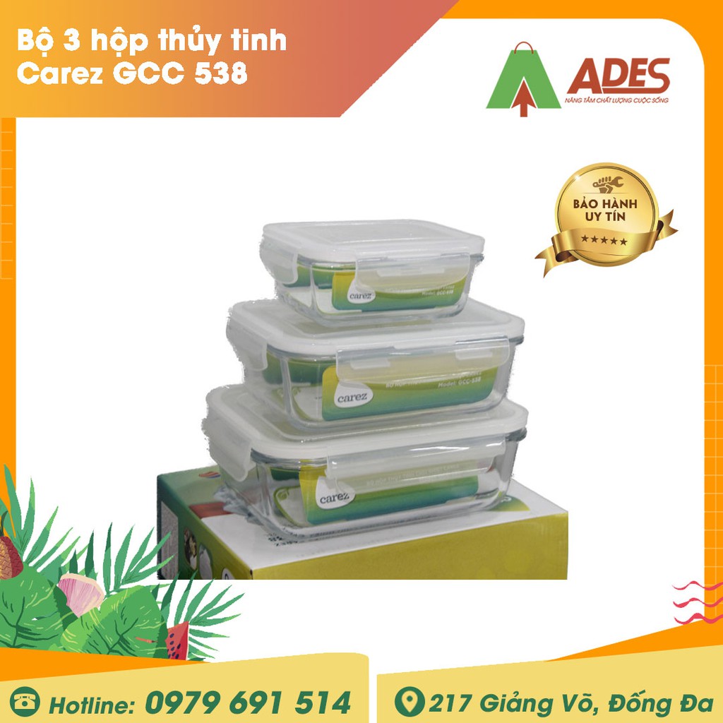 Bộ 3 hộp thủy tinh chịu nhiệt Carez GCC 538 | Chính hãng, Giá rẻ