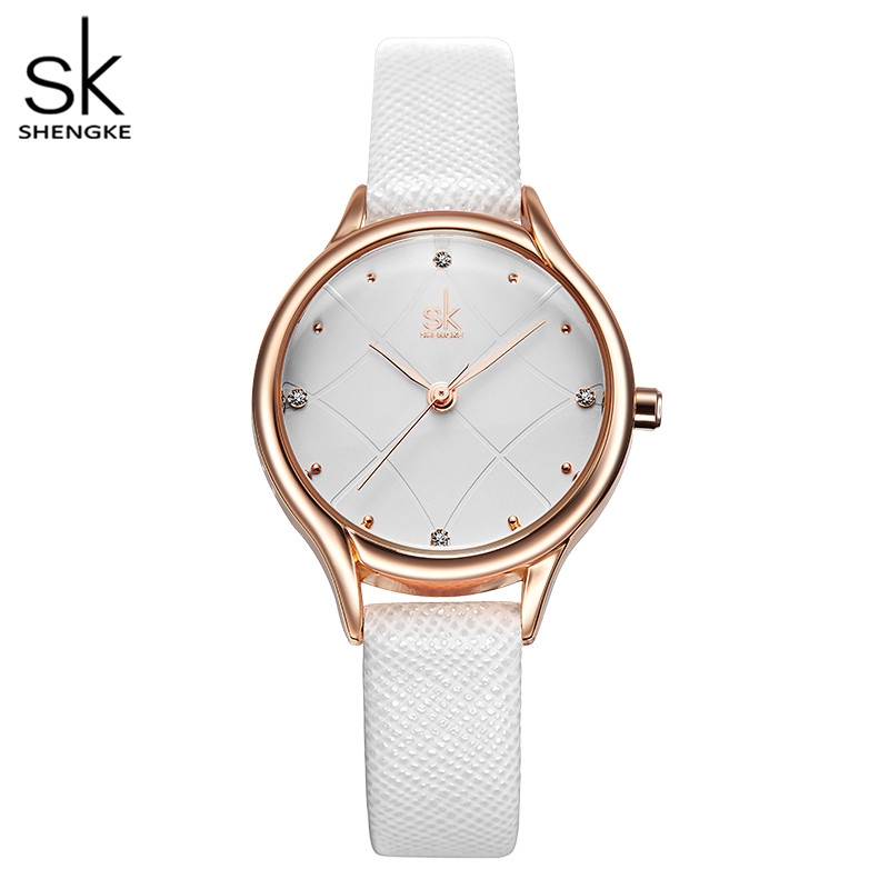 Đồng hồ đeo tay nữ SHENGKE K8013 phối dây đeo da thời trang