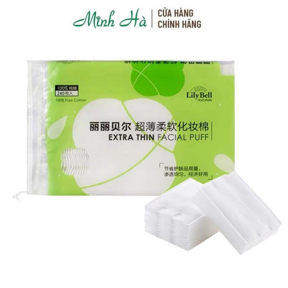 Bông tẩy trang Lily Bell Extra Thin Facial Puff 240 miếng túi màu xanh lá