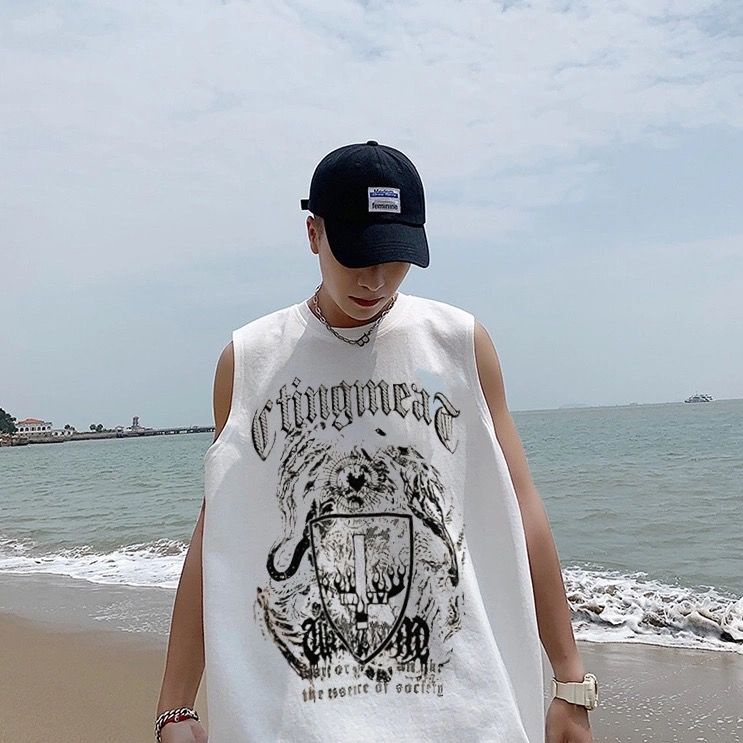 Áo Thun Sát Nách In Chữ Phong Cách Retro Mỹ Thời Trang Mùa Hè Cho Nam