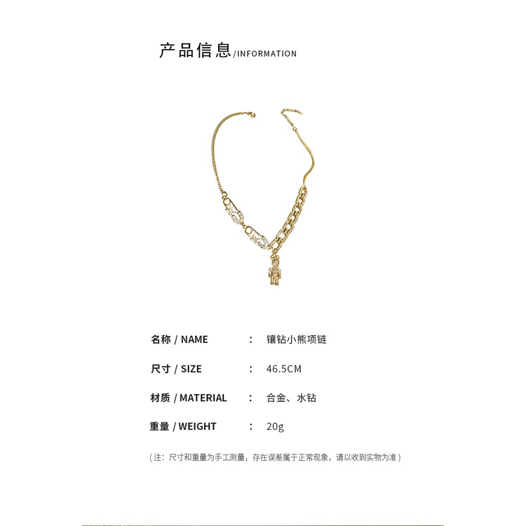 DREJEW Dây chuyền nữ mặt hình gấu dễ thương đính kim cương giả phong cách Hàn Quốc độc đáo