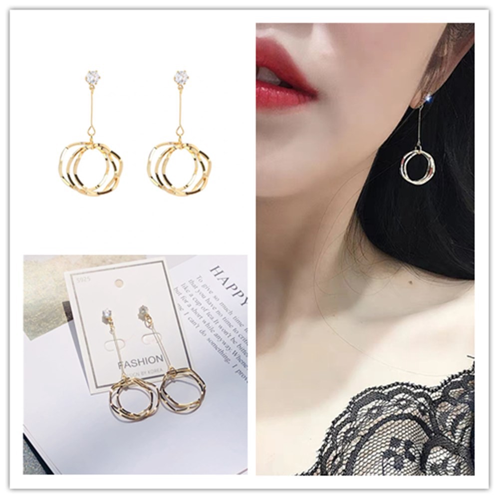 Hoa Tai Dáng Dài Đính Đá Nhân Tạo Thời Trang
