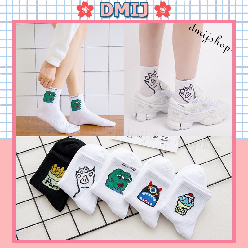 [Mã FAMARAL2 giảm 10K đơn 50K]Tất nam nữ cổ cao họa tiết ếch xanh meme nhiều mẫu đáng yêu
