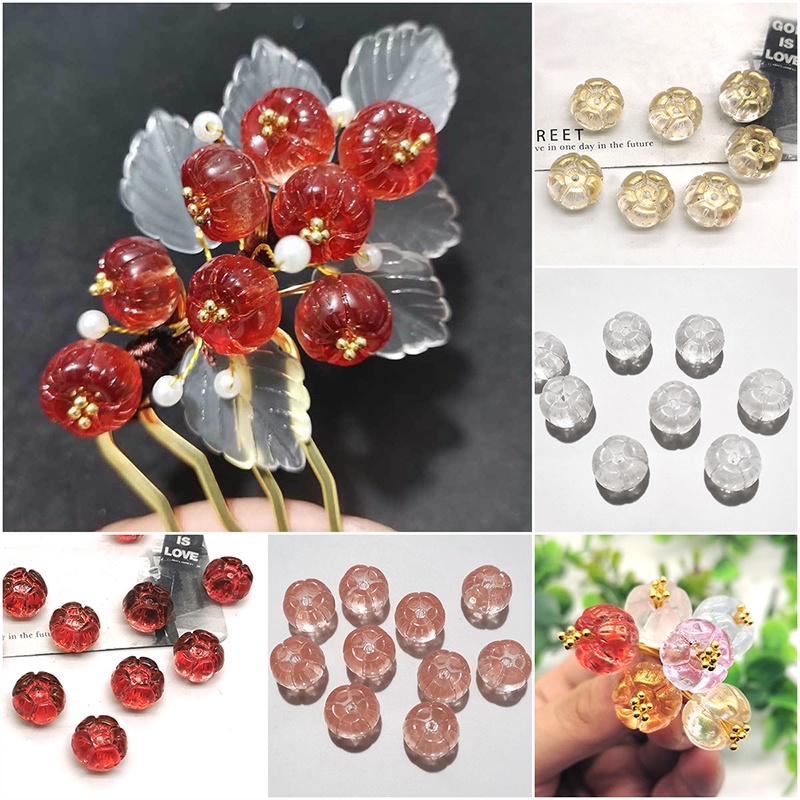 5 trái bí ngô lớn 14*14mm chất liệu thủy tinh nguyên liệu làm trâm làm trang sức cosplay cổ phục