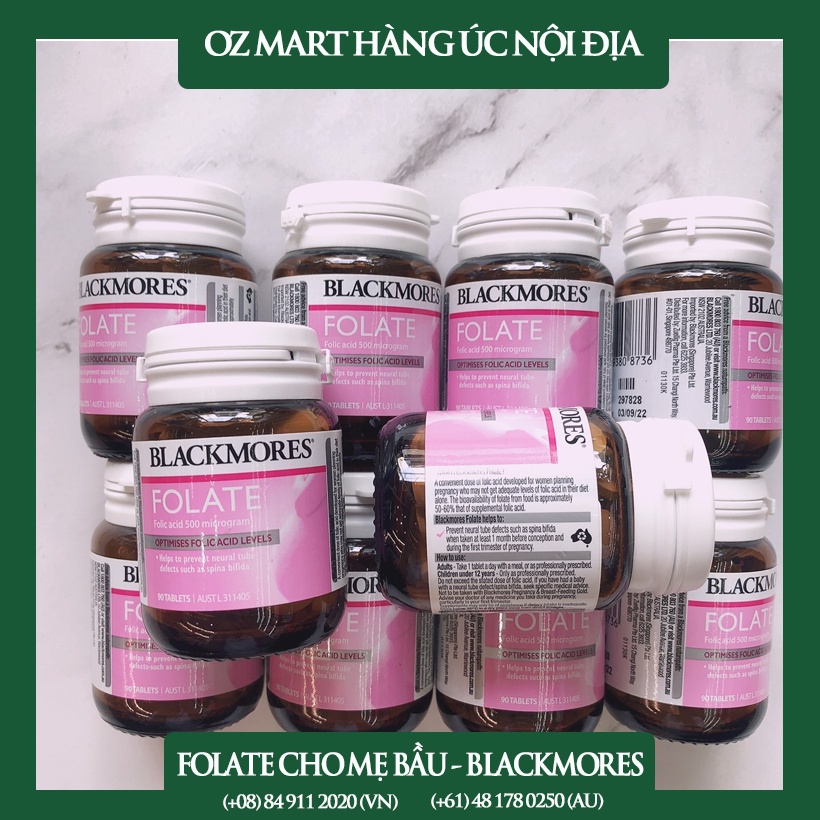 Viên Uống Bổ Sung Axit Folic Cho Mẹ Bầu Blackmores Folate Oz Mart Hàng Úc Nội Địa 90 viên [Date 09/2022]