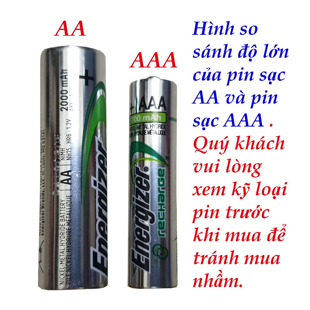 Pin sạc AA (2A) 2000mAh 1.2V Energizer dùng cho thiết bị cần nguồn 1.5V - loại có vĩ ép kín hoặc loại không có vĩ