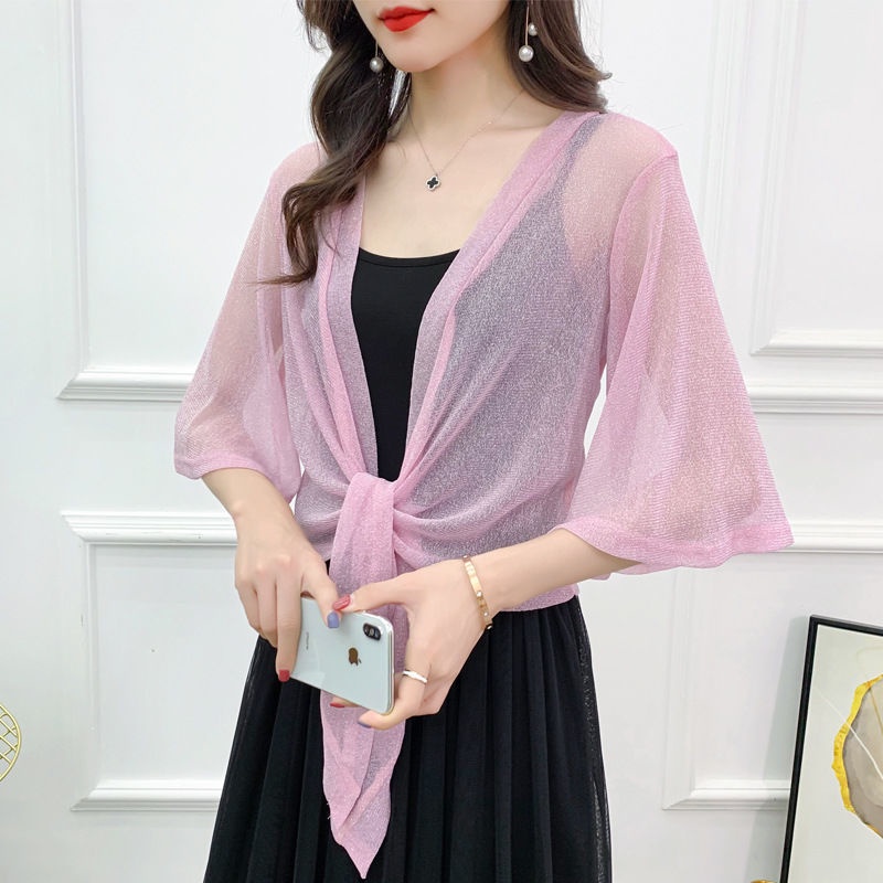 Áo Khoác Cardigan Mỏng Chống Nắng Dáng Ngắn Phối Đầm Dây Thời Trang Sành Điệu#8.17