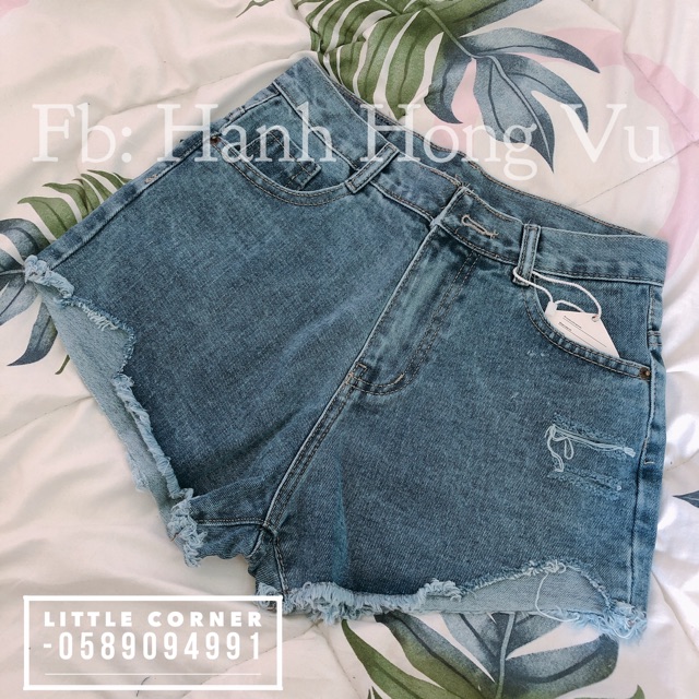 Quần short jeans lưng cao rách nhẹ ulzzang