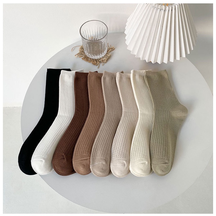 Vớ Cotton Cổ Vừa Màu Cà Phê Phong Cách Retro Mới