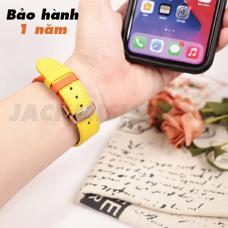 [BẢO HÀNH 1 NĂM] Dây Da BÊ SWIFT may tay thủ công màu Cam/Vàng khóa Bướm cho Apple Watch series 1/2/3/4/5/6/7