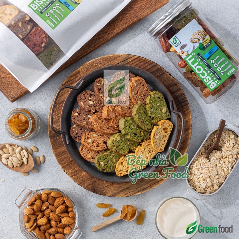 [Mã GROSALE giảm 10% đơn 150K] Bánh BISCOTTI 5 vị 250Gram GreenFood - Bánh ăn kiêng giảm cân không đường