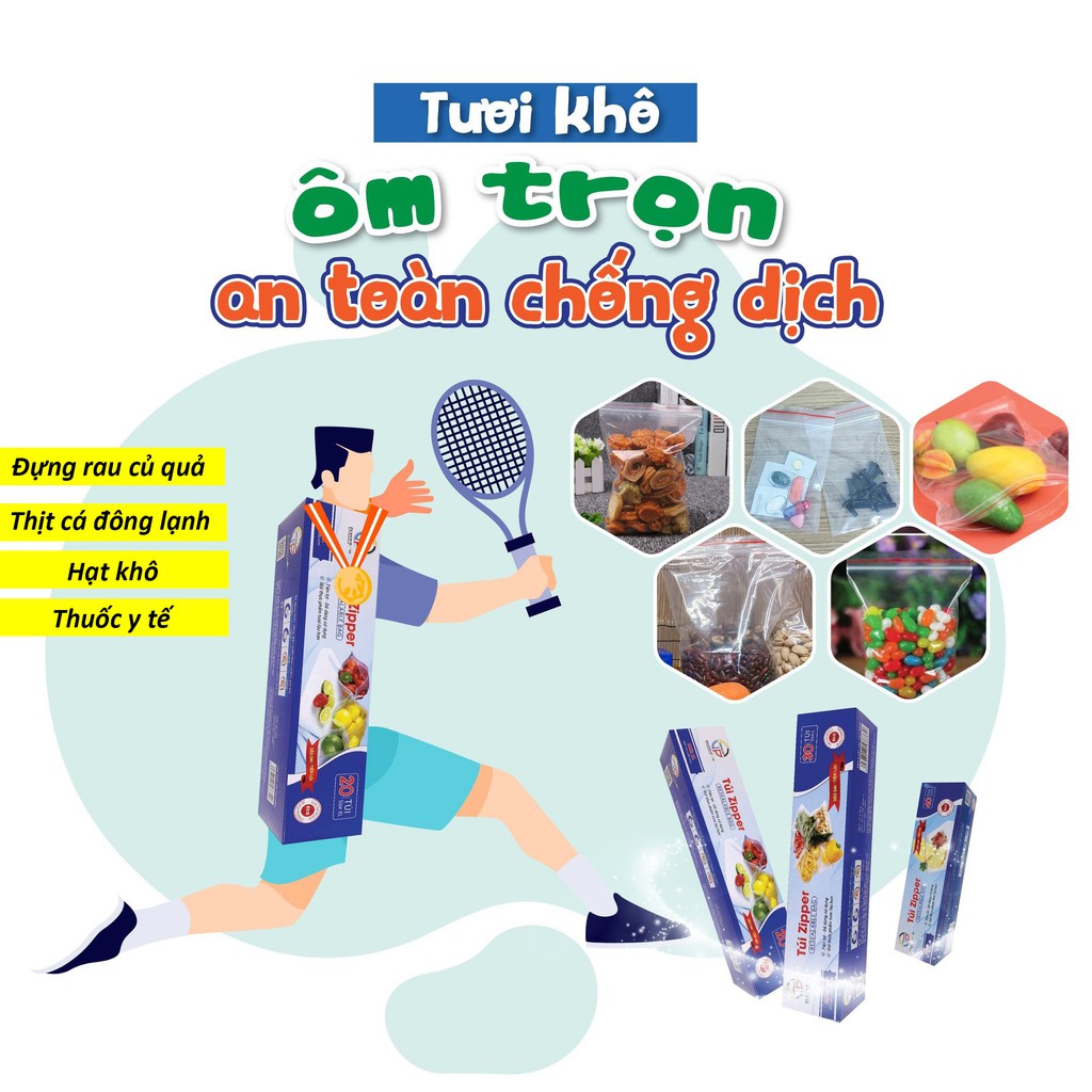 Túi Zip Đựng Thực Phẩm Tái Sử Dụng Bảo Quản Đồ Khô, Thức Ăn, Rau Củ Quả Trong Suốt Bọc Trong Tủ Lạnh An Toàn Sạch Sẽ