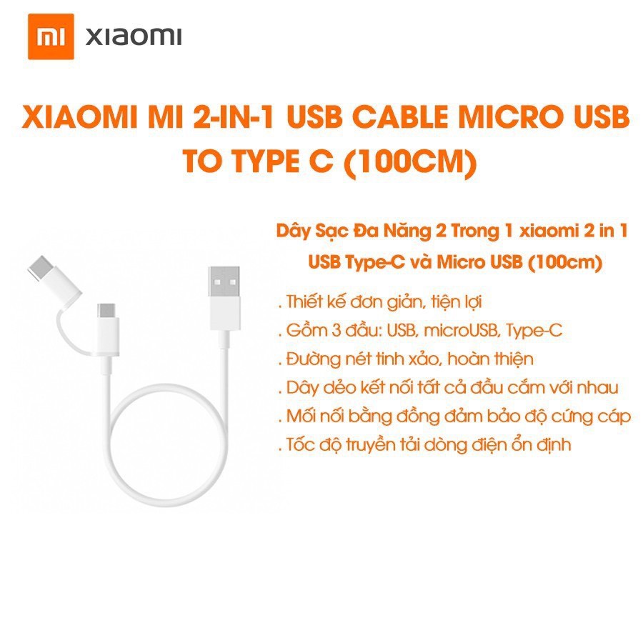 cáp sạc 2 đầu USB micro- type C