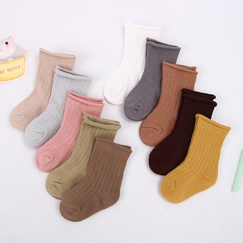Set 5 Đôi Vớ Giữ Ấm Màu Sắc Đơn Giản Dành Cho Các Bé 0-9 Tuổi