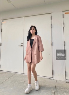 Set blazer + quần short linen( Ảnh Thật )