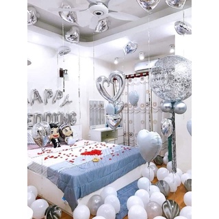 Set trang trí phòng cưới tông trắng _ bạc